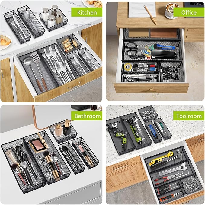 Neudeco Drawer Organizer - Silverware Tray - 5 Compartment Cutlery Tray, Black Pack 5