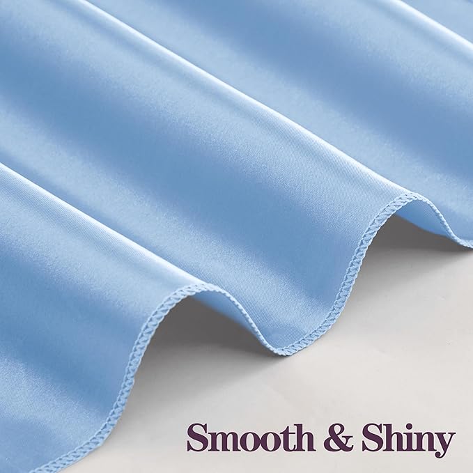 RUDONG M 100 Pcs Light Blue Satin Napkins and Napkin Rings Set, 17 x 17 Inch Square Cloth Napkins Set of 50, Silky Soft Table Napkins Bulk for Weddings, Banquet, Parties Dinner Decoration