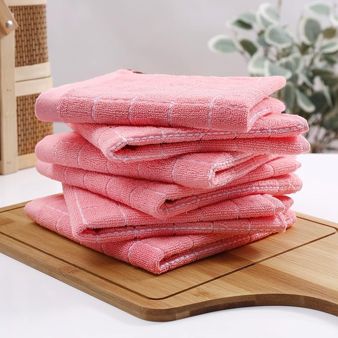 Homaxy 100% Cotton Terry Kitchen Dish Cloths, Ultra Soft and Absorbent Dish Towels for Kitchen, Suitable for Drying and Washing Dishes, 18 Pack, 12 x 12 Inches, Pink