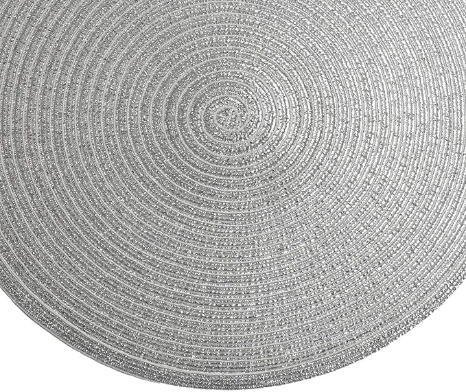 SHACOS Silver Glitter Round Placemats Set of 6 Sparkle Bling Place Mats Glitz Table Mats for Holiday Home Party Wedding Festive Table Decoration (6, Silver)