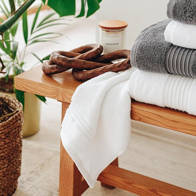 Milara Turkish Bath Towels Set of 6| 2 Bath Towels, 2 Hand Towels & 2 White Wash Cloths with Elegant White & Anthracite (Dark Gray) Colors | 700 GSM Premium Quality Cotton Ultra-Soft & Absorbent