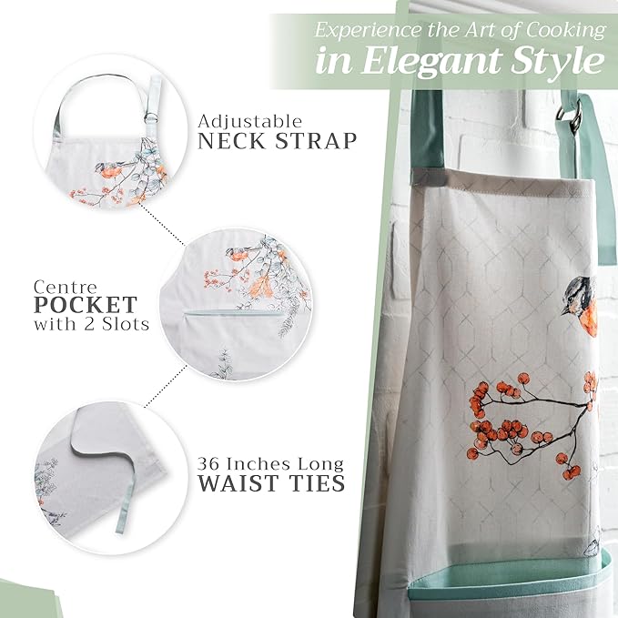 Maison d' Hermine 100% Cotton Apron for women with Pocket Kitchen Chef Apron for Men Cooking Mothers Day Gifts