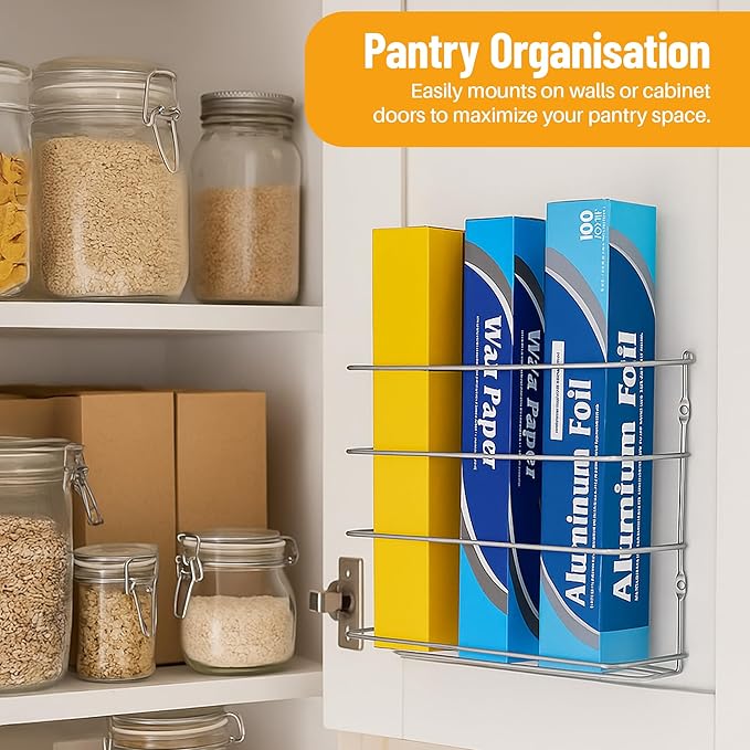 Evelots Kitchen Wrap Organizer - Hold up to 4 Plastic, Foil, Paper, Wax - Cabinet Door, Wall Rack Basket - Sandwich, Freezer, Food Bag Storage - Laundry Supplies - Plastic Coated Metal
