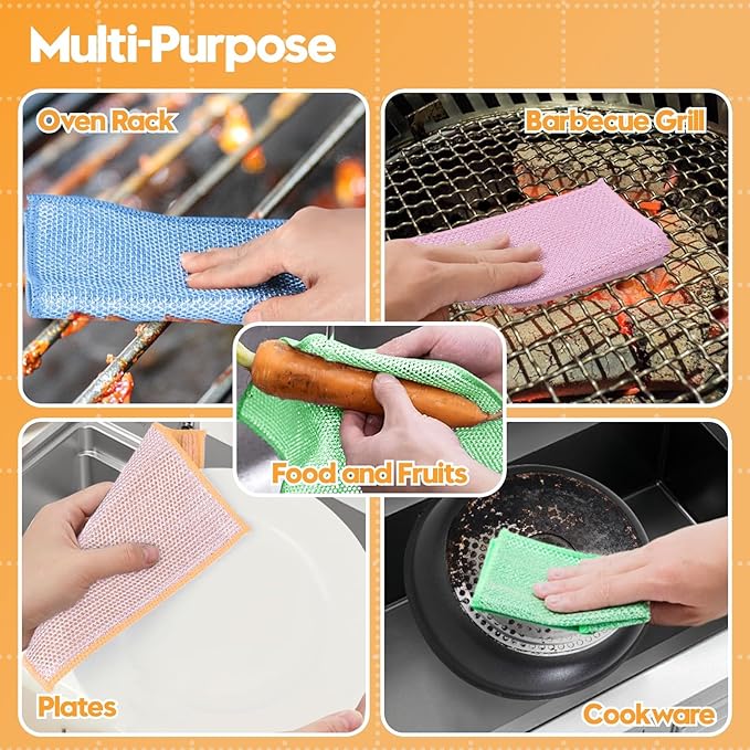 16 Pcs Multipurpose Wire Dishwashing Rags, Upgraded Dual-Sided Non Scratch Wire Dishcloth, Reusable Metal Wash Cloth, Steel Wool Cleaning Cloths for Kitchen, Cookware, Sinks, Stove Tops