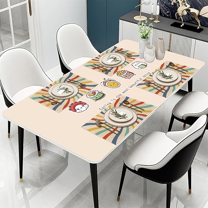 Vintage Sun Retro Swirl Placemats Set of 6 Place Mats for Kitchen Table Washable Farmhouse Linen Table Mats Dining Decoration 12x18 Inch