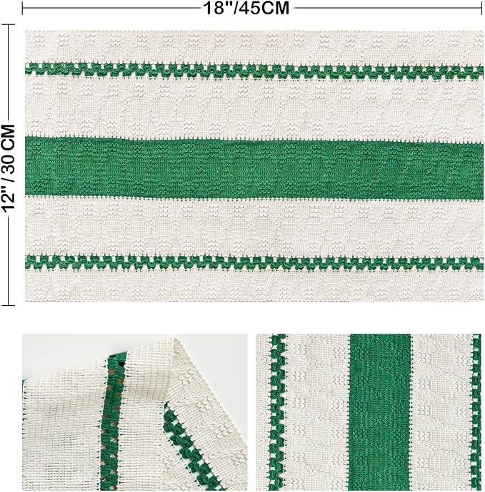 Artoid Mode Dark Green Farmhouse Woven Rustic Placemats Set of 4,12x18 Inch Seasonal Holiday Hollow Table Mats Party Kitchen Dining Decoration