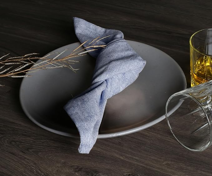 Native Fab Solid Cloth Napkin Set of 12, 100% Chambray Cotton, Washable, Reusable Dinner Cloth Napkin 17x17 inches, Table Decor Napkins for Dinner, Events, Ink Blue