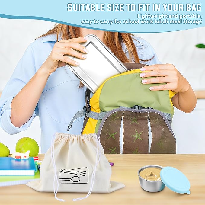 HaWare Lunch Box, 29oz (850ML) Stainless Steel Bento Box with Condiment Container and Carrying Bag, 3 Compartment Food Container for Kids and Adults, Leak-Proof Metal Snack Box, Dishwasher Safe