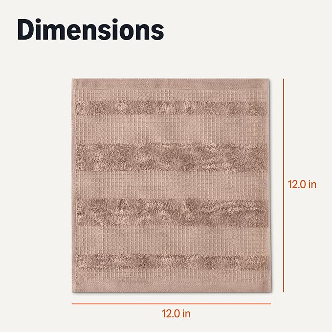 Amazon Basics Kitchen Towels, Organic Cotton Waffle Kitchen Dish Towels, Ultra Absorbent, Quick Drying, Lint-Free Geimetry Towels Kitchen, 12 x 12 Inches, 6-Pack (2 Brown, 2 Olive, 2 Navy Blue)