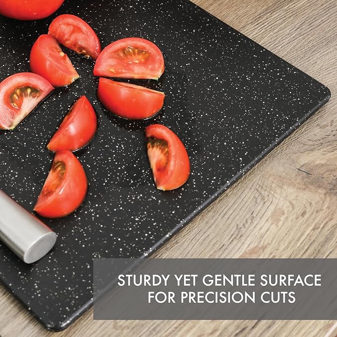 Dexas Superboard Cutting Board with Handle 8.5 x 11 inch Midnight Granite, Compact Kitchen Prep Board, Dishwasher Safe, Non-Porous Poly Surface, Made in USA