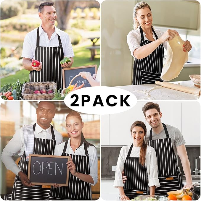 BeLuyi 2 Pack Adjustable Bib Apron with 2 Pockets Chef Cooking Kitchen Restaurant Aprons for Women Men
