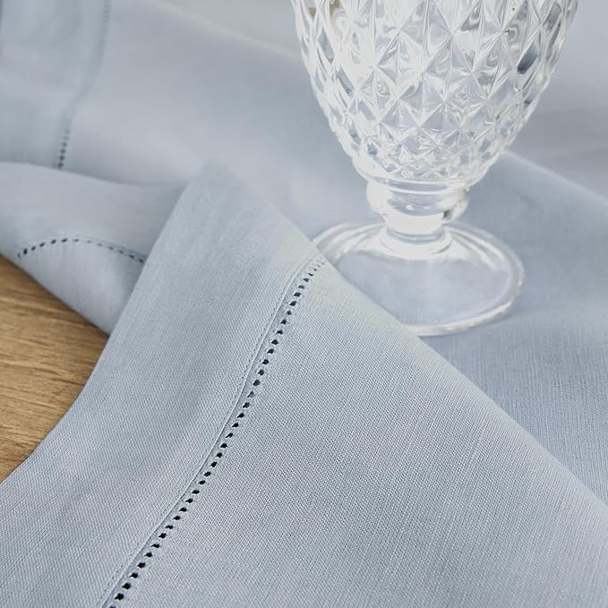 Solino Home Dusty Blue Linen Napkins Set of 4-100% Pure Linen Hemstitch Dinner Napkins 20 x 20 Inch for Spring, Summer, Mothers Day - Classic Hemstitch