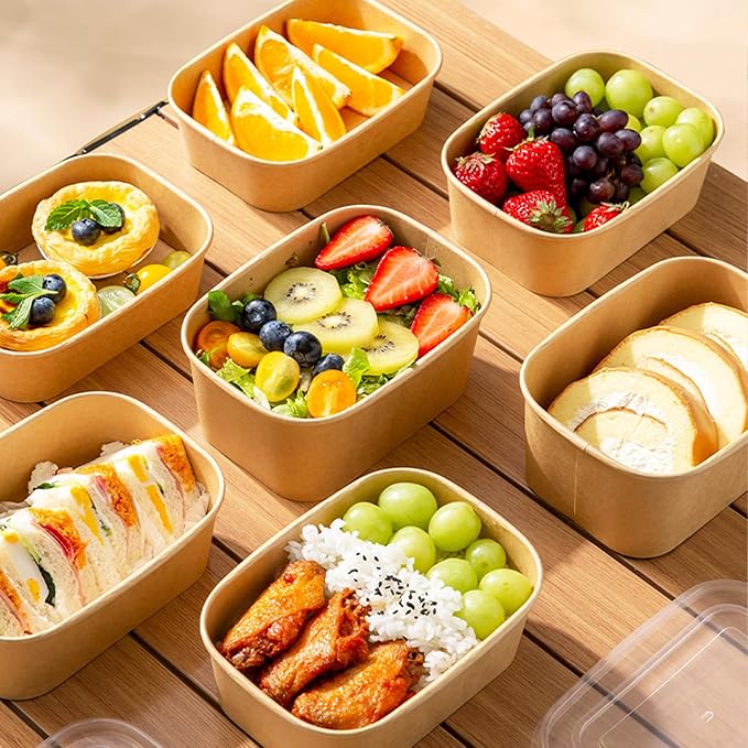 50-Pack 29oz Disposable Kraft Paper Bowls【with Lids and Forks】,Meal Prep Containers Disposable To go Food Containers for Restaurant Supplies Take Out Containers, Microwave Safe for Hot/Cold Food