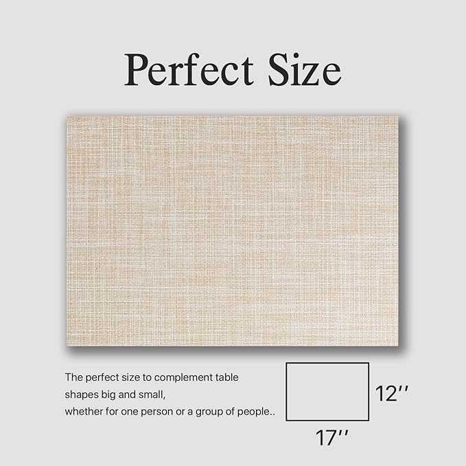 Placemats Set of 8 - Easy Clean Woven Vinyl Placemat for Dining Table, Indoor/Outdoor Place Mats, Washable PVC Table Mats(Beige)