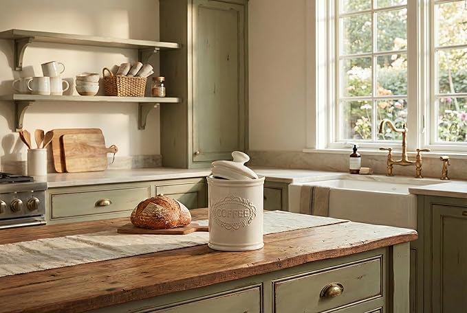 Relief Vine Ceramic Canisters Sets For The Kitchen For Countertop Set of 3 Airtight Coffee Canisters For Ground Coffee Sugar Container Storage Jars With Lids Farmhouse Decor Tea caddies