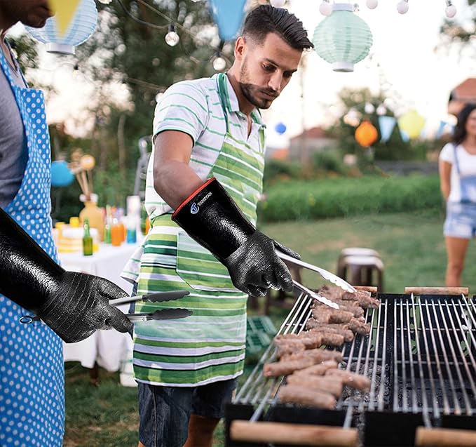 932°F Extreme Heat Resistant Gloves for Tansyan Grill BBQ, Waterproof Long Sleeve Pit Grill Gloves for Fryer, Baking, Oven,Smoker,Fireproof, Oil Resistant Neoprene Coating(14-Inch )