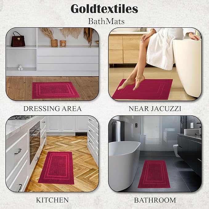 GOLD TEXTILES Premium Red Wine Bath Mat - 2 Pack 22x34 Inches - Not a Bathroom Rug - 100% Ring Spun Cotton - Highly Absorbent & Non Slip Shower Bathroom Floor Mat Towel - Machine Washable