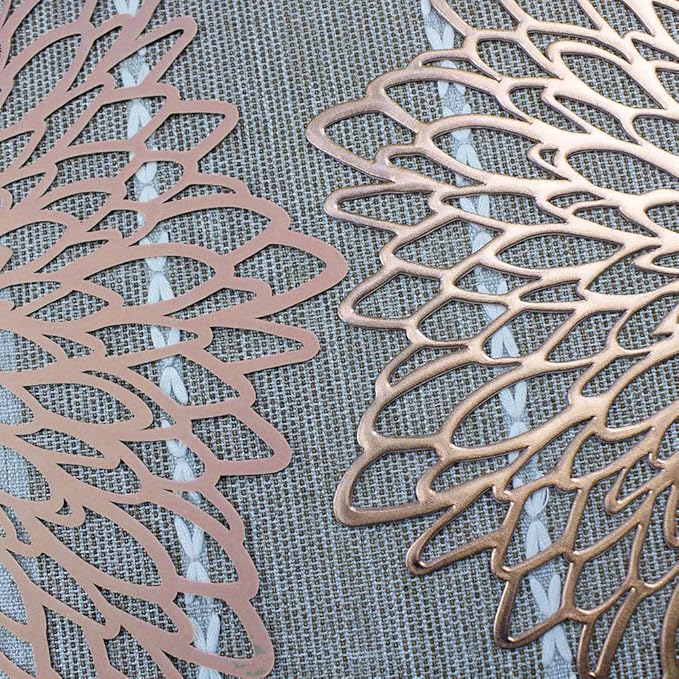 Rose Gold Round Placemats for Dinner Table Set of 6 Hollow-Out Vinyl Place Mats for Kitchen Decor Wedding Accent Centerpiece Table Mats