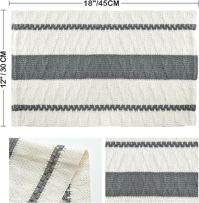 Artoid Mode Dark Grey Farmhouse Woven Rustic Placemats Set of 4,12x18 Inch Seasonal Holiday Hollow Table Mats Party Kitchen Dining Decoration
