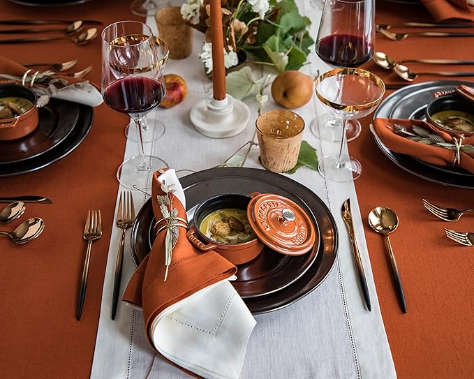 Solino Home Linen Napkins Set of 4 - Classic Hemstitch 100% Pure Linen Cinnamon Dinner Napkins Cloth 20 x 20 Inch for Mothers Day - Handcrafted and Machine Washable