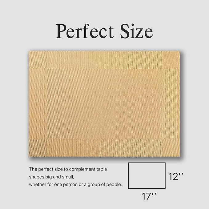 Placemats Set of 8 - Easy Clean Woven Vinyl Placemats for Dining Table, Indoor/Outdoor Place Mats, Washable PVC Table Mats(Gold Cube)