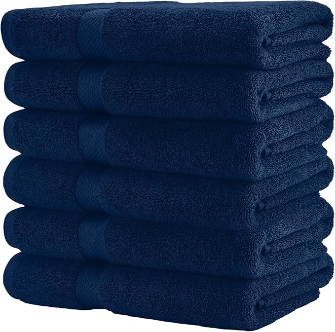 HERCULEAN Premium Bath Towels 24 x 48 Pack of 6 | Quick Dry and Highly Absorbent | 100% Cotton Terry Towels for Bathroom - Perfect for Shower - Pool and Spa - Luxury Soft Towels - Navy