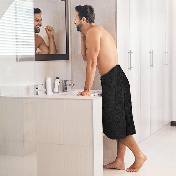 Commercial Bulk Pack of 12 Small Bath Towels โ 100% Cotton Terry 24" x 46" โ Ideal for Hotels, Salons, Gyms, Spas & Institutional Use โ Black