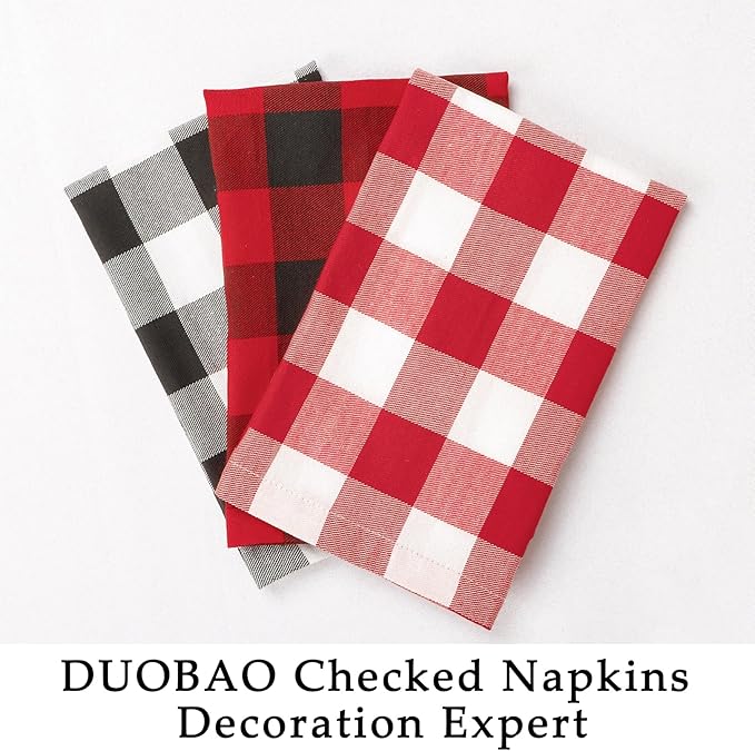 DUOBAO Buffalo Plaid Cloth Napkins, Set of 4, 20x20 Inches, Red & White, Soft & Durable, Perfect for Christmas, Dinner Parties, Weddings, Home, Farmhouse, Restaurant, Hotel