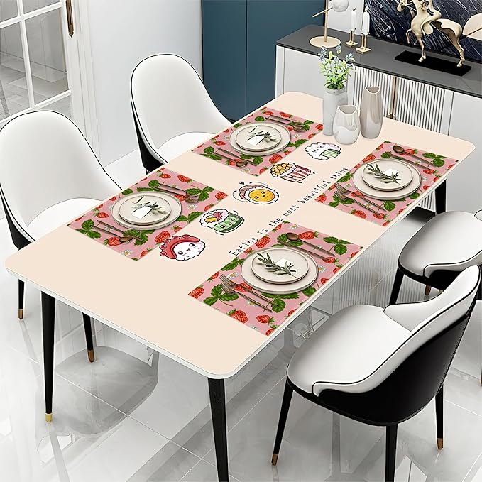 Strawberries and Leaves Placemats Set of 6 Washable Table Mats for Kitchen Dining Table,Heat-Resistant Place Mats for Indoor Outdoor Party Holiday Decoration