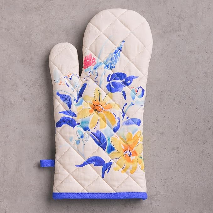 Maison d'Hermine Oven Gloves 100% Cotton Oven Mitt 7" x 13" with Loop Heat Resistant BBQ Cooking Gloves Baking Grilling Gifts for Mothers Day Spring/Summer (Pack of 1, Girassol)