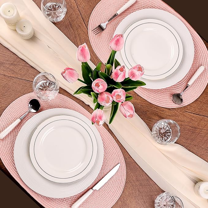 AHHFSMEI Placemats Set of 4 for Dining Table Washable Woven Non-Slip 18x12 inches Placemat Heat-Resistant Durable Table Mats for Dining Table Easy to Clean(Pink 4)