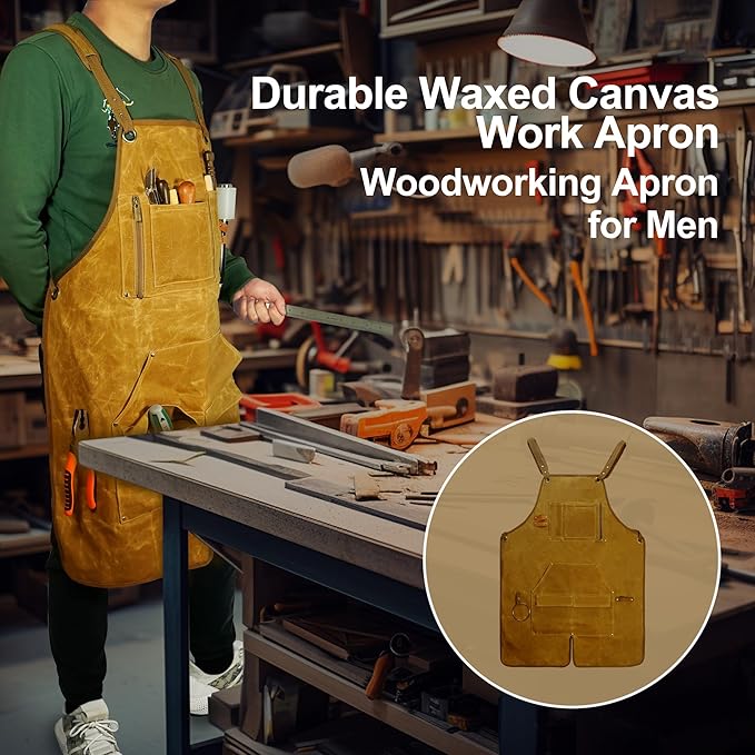 Woodworking Apron for Men, Gifts for Men, with 9 Tool Pockets, Waterproof Durable Waxed Canvas Work Apron for Woodworkers Carpenters Blacksmiths Provide Comprehensive Protection