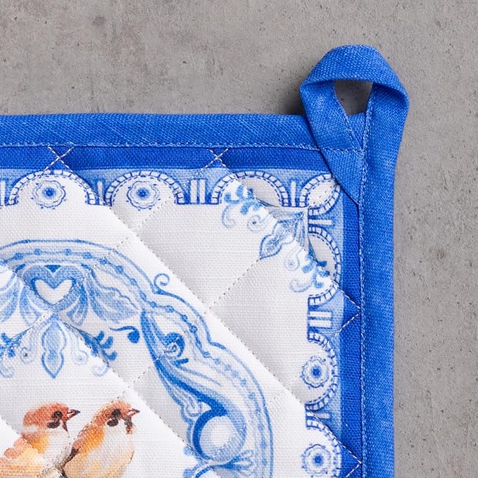Maison d' Hermine Pot Holders 100% Cotton Heat Resistant Potholders 8" x 8" Hot Pads with Loop Cooking Baking Gifts for Mothers Day Handling Hot Pans Spring/Summer (Pack of 2, Amsterdam Canals)