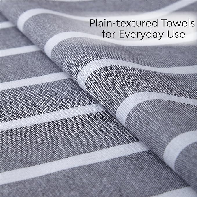 Encasa XO Cotton Kitchen Towel Set | Hand and Tea Cloth for Cleaning & Quick Drying, X-Large 28"x18" (Pack of 4) Highly Absorbent - Roma Grey Stripes