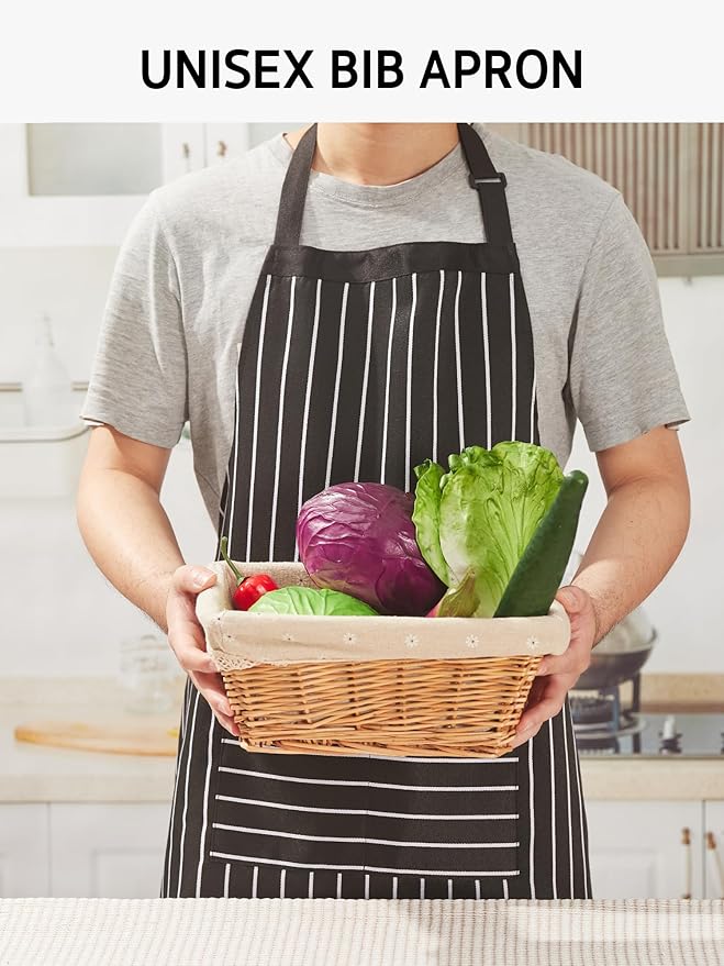 Syntus Apron for Men Women, Adjustable Cooking Kitchen Chef Aprons with 2 Pockets, Cotton/Polycotton/Polyester