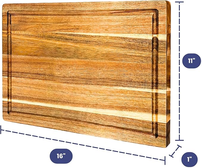 Non Toxic Wood Cutting Board - Conditioned with Natural Beeswax Flaxseed & Lemon Oil - Free of Mineral Oil - Made of FSC Certified Acacia Wood - 16" x 11" Thick Cutting Board by Ziruma