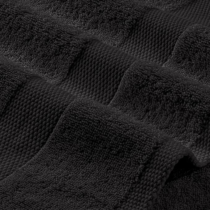 Black Bath Towel Set of 6 - 100% Cotton Highly Absorbent Towels for Bathroom, 2 Luxury Bath Towels 650GSM, 2 Hand Towels, 2 Washcloths
