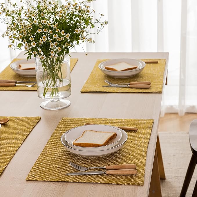 Kevin Textile Table Mats Set of 4 Heat Resistant Washable Placemats for Parties Buffet Dinner, 13 x 19 inches, Honey Yellow