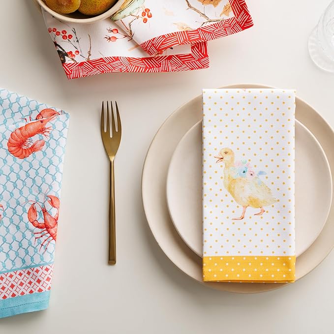Maison d' Hermine Cloth Napkins Set of 4 100% Cotton Everyday Reusable Square Napkins Cloth Washable Dinner Wedding Restaurant Gifts for Mothers Day Spring/Summer (Ducklings in Spring, 18" x 18")