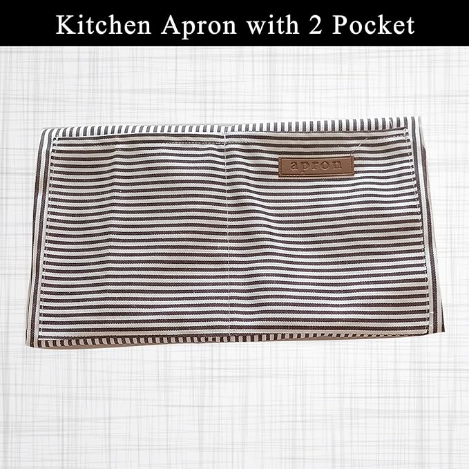 DILLMAN Kitchen Cooking Adjustable Aprons - Men Women Bib Soft Chef Stripes Apron with 2 Pockets