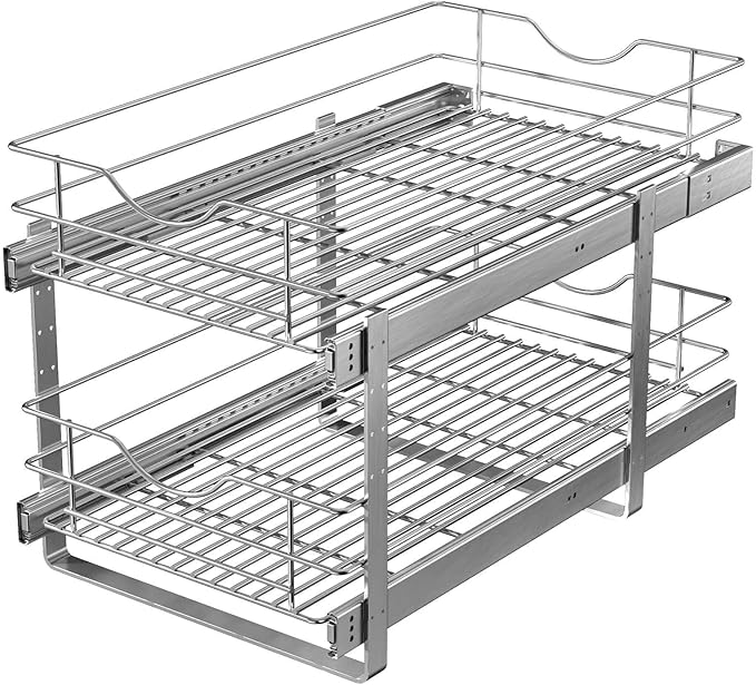 2 Tier Pull Out Cabinet Organizer,(8½"W x 22" D) Soft Close Slide Out Drawer For Kitchen Base Cabinet, Individual Pull Out Shelf, Roll Out Pantry Organization, 22 Inch Deep
