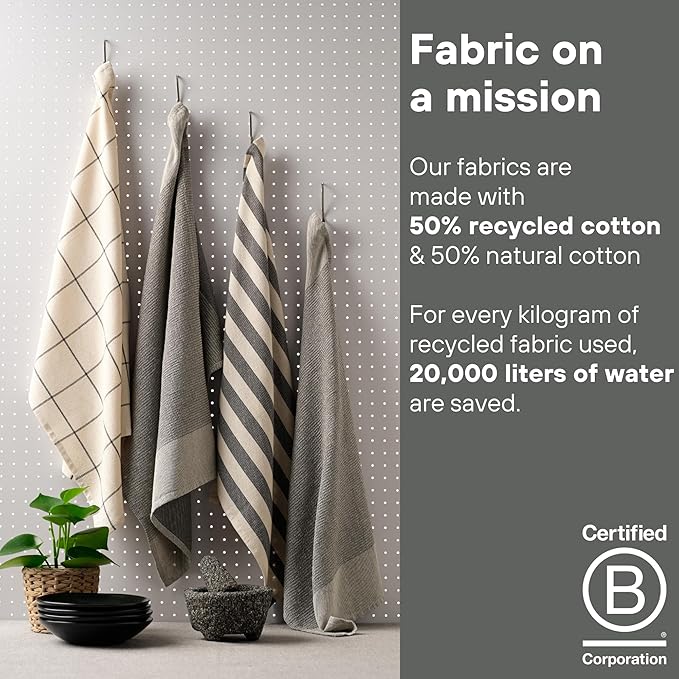MEEMA Upcycled Spring Kitchen Towels Cotton Fabric | Super Absorbent Hand Towels with Hanging Loop | Cleaning Rags and Dish Towels for Kitchen | Charcoal Stripes | Large 18 x 28 Inch | 4-Pack