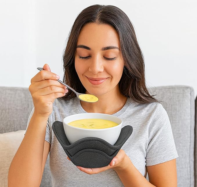 Set 2X Gray 7" sq. x 4" H Bowl Holders - Polyester Hot Soup Holder for Kitchen Gadget - Hot Pot and Japanese Soup Bowls - Microwave Bowl Cozy Safe - Multipurpose Hot Heat Proof Plate Holder