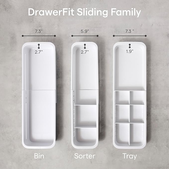YouCopia DrawerFit Sliding Drawer Tray with Adjustable Dividers, Expandable Kitchen Storage Organizer, Speckled White
