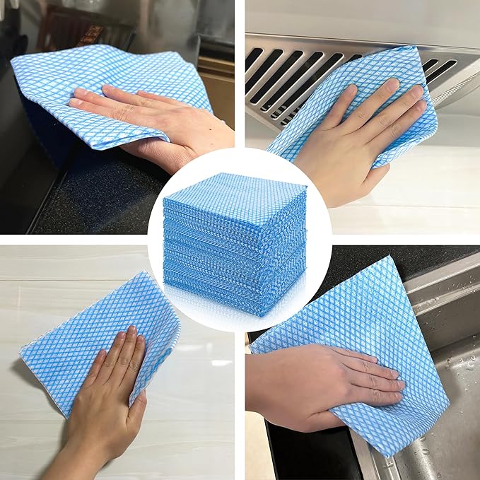 GUYUANGLO Disposable Dish Cloths Heavy Duty Disposable Cleaning Towels and Dish Cloths Dish Rags for Kitchen,13.78 x 15.75 inches- 50 Counts/Pack,Blue