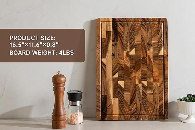 THETCHRY Walnut Cutting Boards for Kitchen, End Grain Wooden Chopping Board with Juice Groove, Charcuterie Butcher Block for Meal Prep & Serving with Gift Box, 16.5" x 11.6" x 0.8"