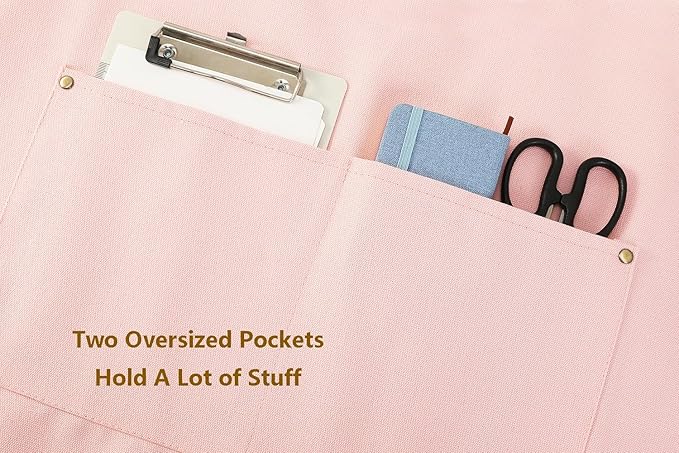 AFUN Chef Aprons for Women Men with Oversized Pockets, 12-Ounce Cotton Canvas Cross Back Water Repellent Apron (Light Pink)