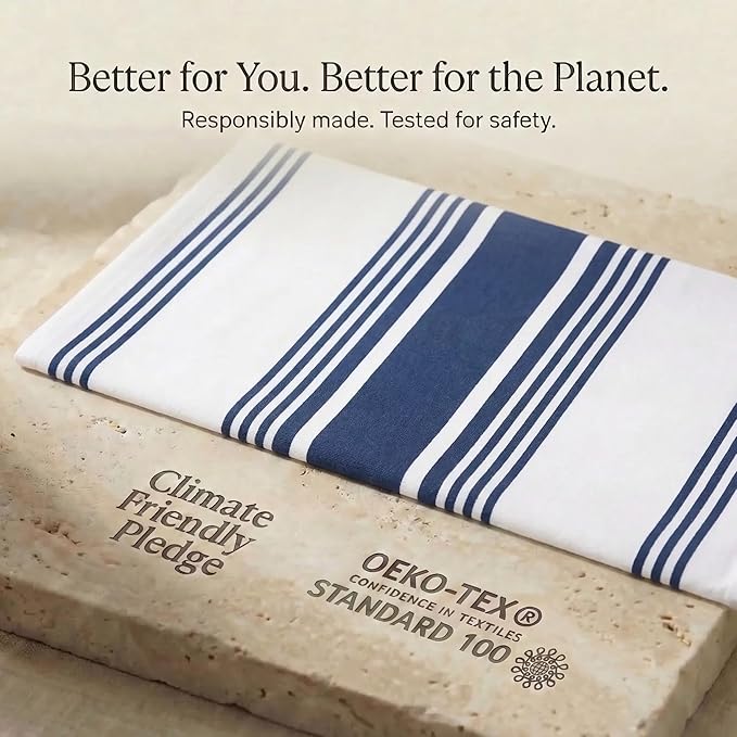 Urban Villa Kitchen Towels Blue White Striped 100% Cotton Set of 6, 20x30 Inch Oversized Dish Cloths, Highly Absorbent, Mitered Corners & Hanging Loop, Hand & Tea Towels, Dish Towels
