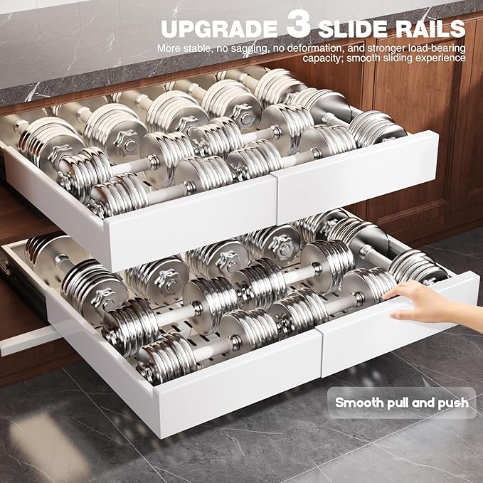 Seinloes 2 Pack Pull Out Cabinet Organizer Expandable Width(15"-25") and Depth(17"-24"),Slide Out Drawers With Raising Pad for Framed Cabinets,No Drill Roll Out Shelves for kitchen,Bathroom,White