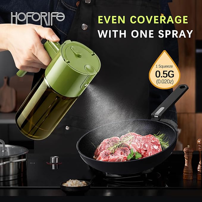 Glass 2 In 1 Olive Oil Dispenser Bottle for Kitchen Gadgets, Olive Oil Sprayer for Cooking 17oz/500ml (Light Blockage, Green)